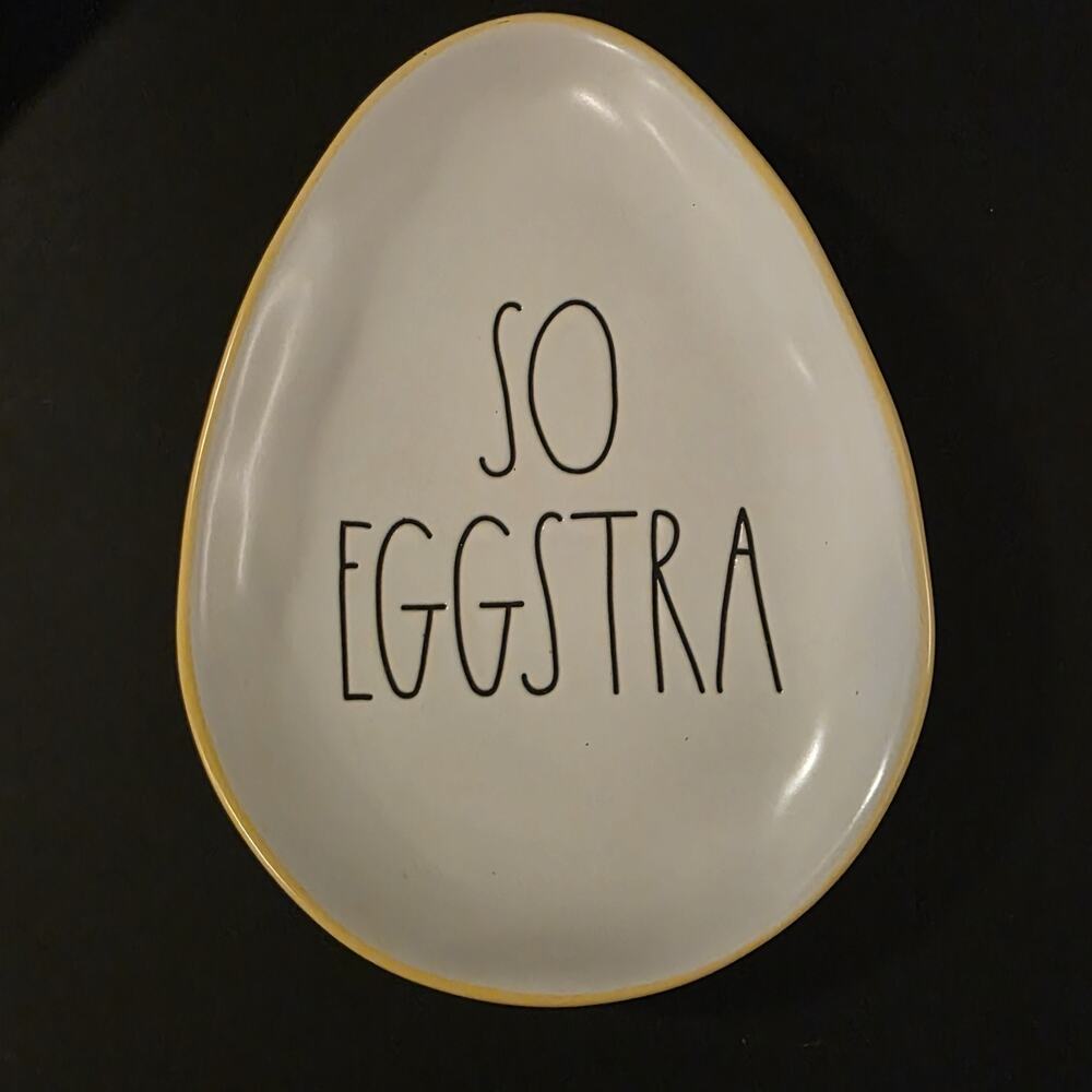 Rae Dunn SO EGGSTRA Egg Shaped Ceramic Candy Dish Plate by Magneta EUC